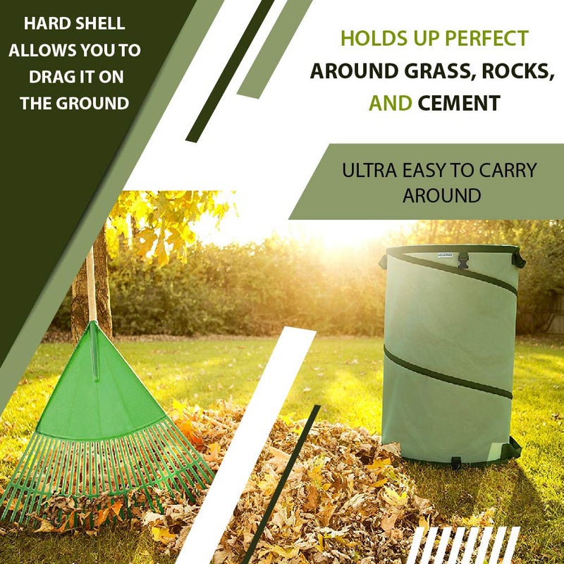Sleek Garden حقيبة نفايات حديقة قماش قابلة للطي سعة 30 جالون - دلو قابل للنفخ قابل لإعادة الاستخدام لحمل أوراق الحديقة - قاعدة صلبة ثقيلة - مع فتحات تصريف لحديقة المسبح والتخييم وحقيبة نفايات الحطام مع مقابض - Image 2